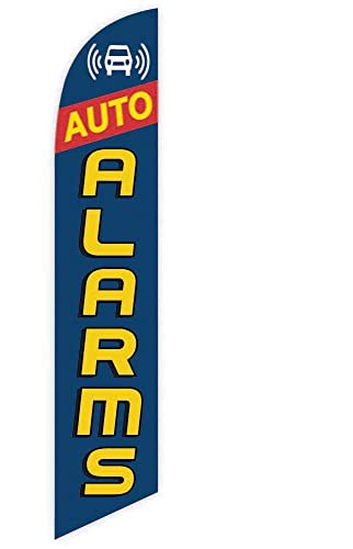 GLOBAL ADVERTISING SOLUTIONS Auto Repair Feather Flag Eye Catching Banner Sign for Business and Marketing Complete Set with 15 ft Pole Kit and Ground Spike (Auto Alarms) - style: Auto Alarms