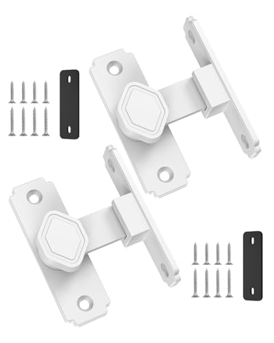 Pocket Door Lock, 90 Degree Latch, Barn Door Hardware White 2PCS | Solid Aluminum Alloy, 3MM Spacer, 360° Rotation, Sliding Screen Door Lock, Cabinet, Bathroom, Garden Gate, Shed, Bedroom - color: White-2 Pcs