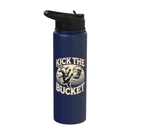 Kick the Bucket Funny Vintage Goat Pun Stainless Steel Insulated Water Bottle - color: Navy Blue