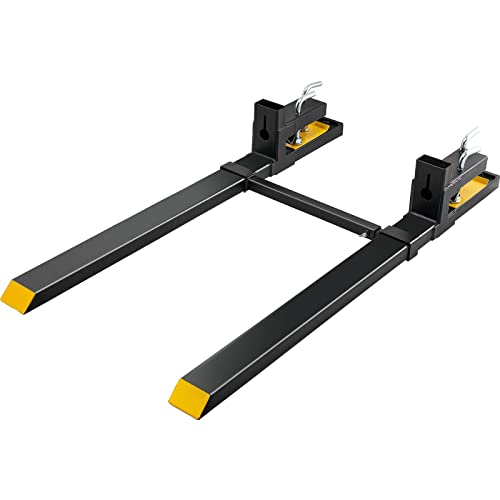 VEVOR Pallet Forks, 60" Total Length, 4000 lbs Clamp-On | Heavy Duty, Adjustable Stabilizer Bar, For Loader Bucket Skid Steer Tractor - size: 60 Inch
