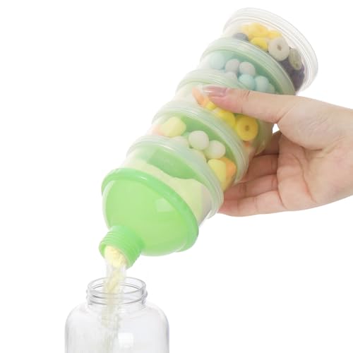 Accmor Formula Dispenser On The Go, 5 Compartments Stackable Formula Container for Travel, Baby Milk Powder Kids Snack Container, BPA Free - color: Light Green-2pc
