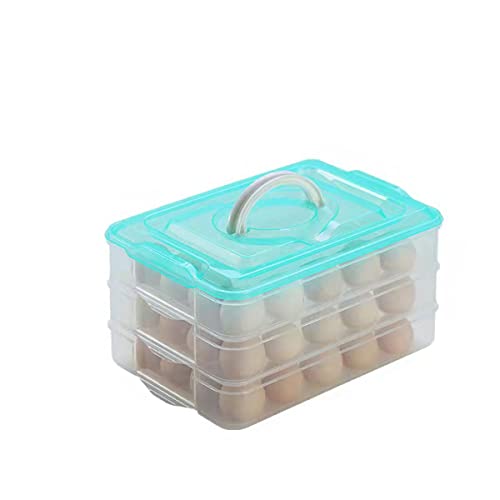 Egg Storage Container for Refrigerator, 3-Layer Deviled Egg Tray, Stackable Fridge Egg Organizer with Lid and Handle, Extra Large Holder, 60 Count Eggs Keeper(green 3 layer) | 3-Layer, 60 eggs, Stackable Storage Holder with Handle for Refrigerator for Cam