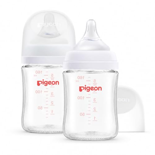 Pigeon Glass Baby Bottles Wide Neck, 5.4 Oz, Pack of 2 | Borosilicate Glass, Anti-Colic Bottle, Natural Feel, Safe Feeding, Easy to Clean, Includes 2pcs SS Nipples (0M+) - color: 5.4 Ounce, 2 Packs