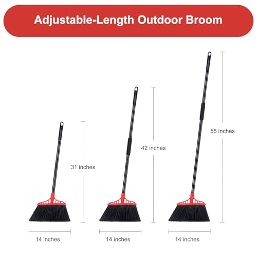 Heavy Duty Broom Commercial Indoor/Outdoor Broom 55Inch | with Stiff Bristles for Garage, Patio, Kitchen, Sidewalk, Wood, Tile, Concrete, Home cleaning（black and red） - color: Black and Red