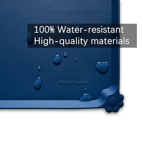 Hoki Found L Silicone Pet Food Mats with High Lips - Non Slip Cat Dog Bowl Placemats - Waterproof Cat Dog Feeding Mat - Indigo Ink - color: Indigo Ink, size: 22" x 14"
