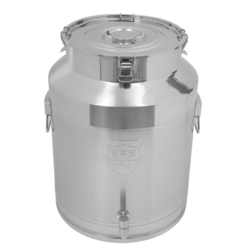 Stainless Steel Milk Barrel, 17 Gallon Milk Can Bucket with Spigot | Airtight Food Storage Container Metal Water Beverage Drink Dispenser for Milk Oil Wine Soup (17Gal, with Faucet) - size: 17Gal, with Faucet