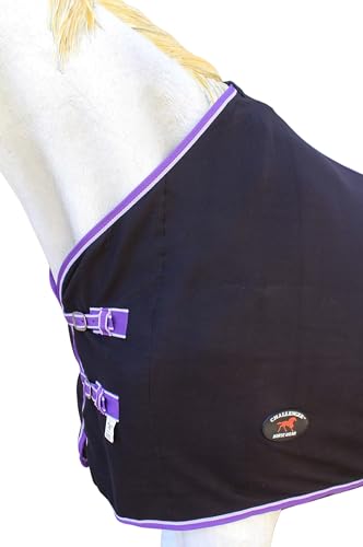 Challenger Horse Soft Fleece Cooler Exercise Blanket Show Sheet Wicks Moisture 4391 - color: Black / Purple-White Trim, size: 66 inches