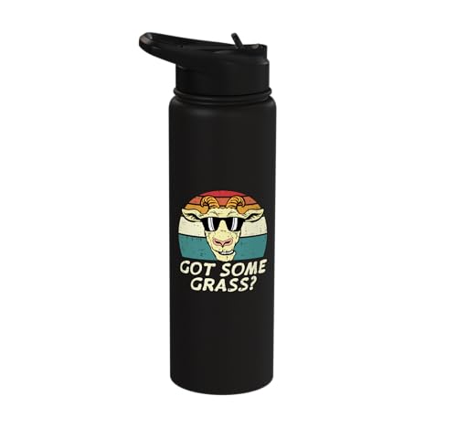 Goat Got Some Grass Retro Farm Animal Farmer Men Women Kids Stainless Steel Insulated Water Bottle - color: Black