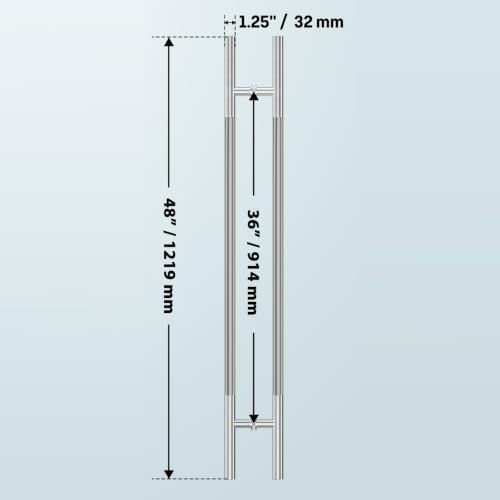 Ranbo 48" Knurled Door Pull Handle, 36"(914mm) CTC, Polished Chrome | Heavy Duty 1.5mm 304 Stainless Steel, Back to Back Pull Handles for Interior/Front /Barn/Commercial/Entrances, Enhanced Grip - size: 48 Inch