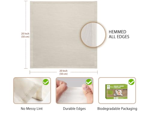 Organic Cheesecloth Bulk,GOTS Certified,10Pack, 20x20” Hemmed Cheese Cloths | Reusable Fine Mesh Cloth Fabric, 100% Cotton Unbleached Muslin Grade 100 Bulk Cheesecloth Roll for Straining, Cooking, Yogurt