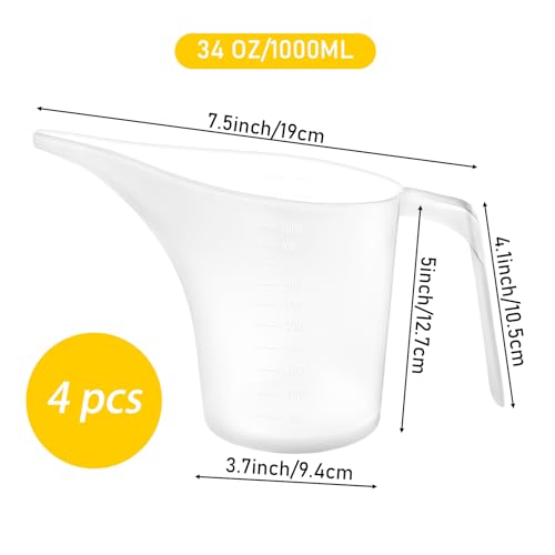4 Pack Measuring Funnel Pitcher,PlasticMeasuring Cup with Long Spout,Large for Bakeware,Pancake,Batter,Muffin,Cakes,Soap Making,Watering Plants(1000Ml)
