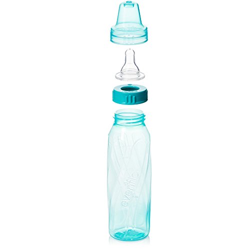 Evenflo Feeding Classic Tinted Plastic Standard Neck Bottles for Baby, Infant and Newborn - Teal/Green/Blue, 8 Ounce (Pack of 12) - color: Transparent