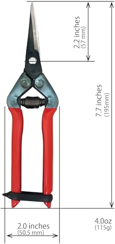 CHIKAMASA T-55CR, Professional Trimming Precise Curved Blade Scissors, Carbon Steel with razor-sharp edges, Curved Blade for precise trimming, harvesting vegetables and fruit, Black/Red