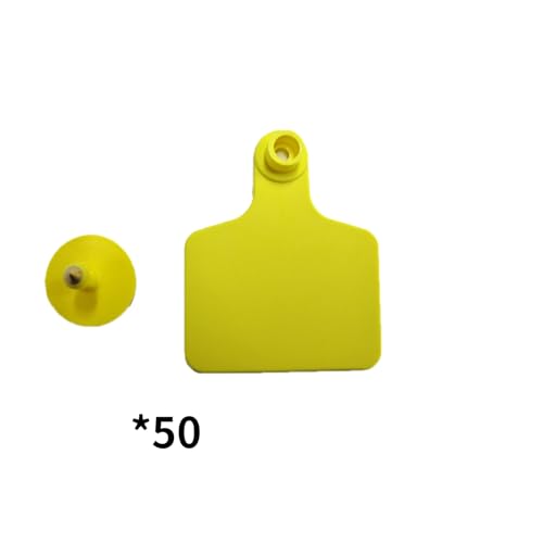 Blank Livestock Ear Tags for Cattle Cow Horse Pig Goat Sheep ID, 50 Pack | Bright fade-resistant ear tags,flexible crack-proof plastic for outdoor farm use. Easy install; ample writing space.