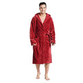 FashGudim Mens Hooded Robe Plush Shawl Collar Kimono Bathrobe Soft Warm Flannel Fleece Spa Robes House Coat Pajamas - color: Red, size: 5X-Large-6X-Large