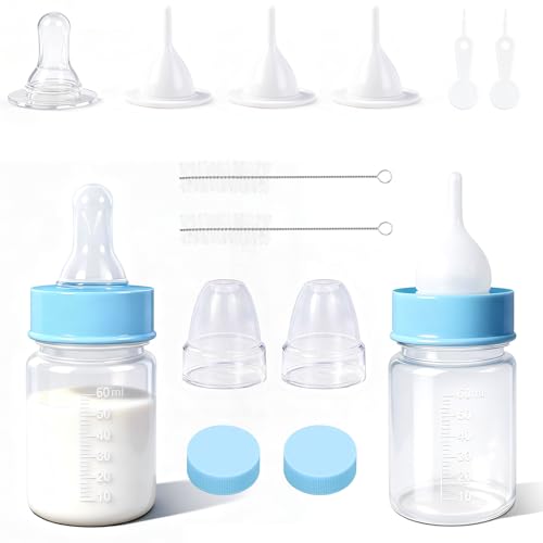 DEMORA Kitten Bottle Feeding Kit, Graduated Nursing Feeding Bottles for Pet Kitten Puppy Hamster Rabbit with Two Kinds of Replaceable Nipples Feeder (Clear, 2 oz)
