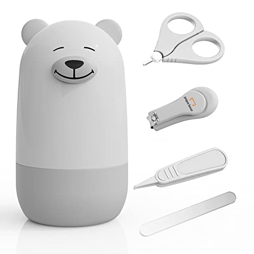 Baby Nail Clippers Set with Cute Case, Infant Fingernail and Toenail File Kit for Newborn Manicure and Pedicure, New Mom Grooming Gift - color: Bear White