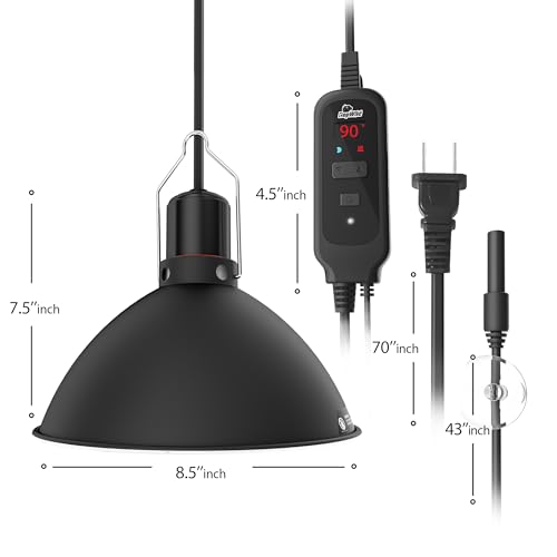 Reptile Light Fixture 8.5 Inch Dome with PID Thermostat & Night Mode 150W | Reptile Heat Lamp Fixture,Lamp Dome,for Bearded Dragon,Reptiles Terrarium,Glass Terrariums,Turtles,Snakes,Lizards - size: 8.5 inch deep
