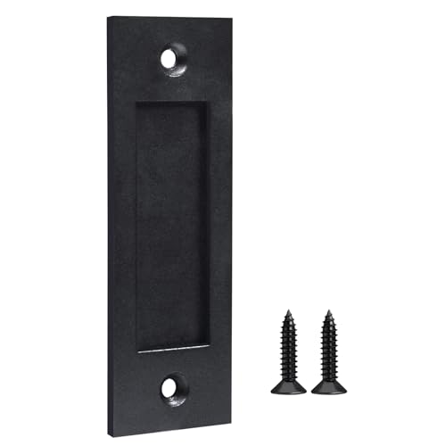 Finger Flush Pulls for Closet Pocket Sliding Barn Door Handle Set Pull Recessed Handle Rectangular Plate Matte Black Mounting Hardware Included (Black) (2''x 6'', Set, 1) - size: 2''x 6''