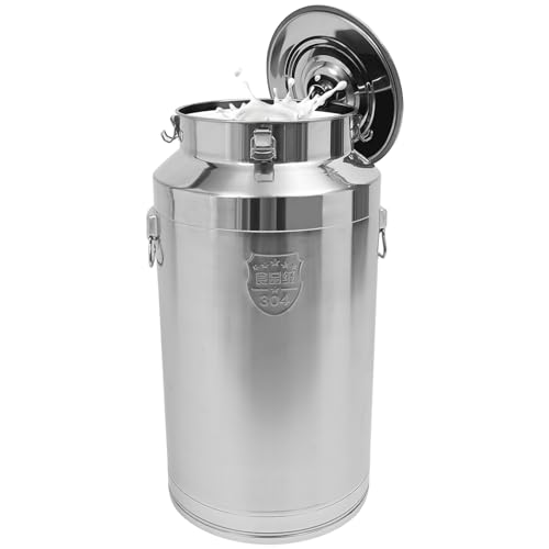 Stainless Steel Milk Bucket with Sealing Lid and Carry Handle,Thickened Stainless Steel Milk Can Large Liquid Container Storage Hold Solids Such as Rice, Beans, and Grains (88L/23.3Gal) - size: 88L/23.3Gal
