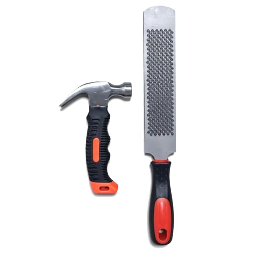 8 Inch Small Livestock Hoof Trimming Tool Kit 2PCS Heavy Duty Hoof Care Set | Double Sided High Carbon Steel Hoof Rasp, Mini Claw Hammer Nail Puller For Goats, Sheep, Mini Horses Donkeys-Farrier Tools
