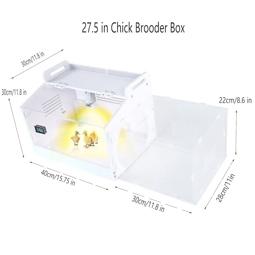 Iarge Scale Chick brooder Box Quail cage Egg Incubator Chicken brooder 20 | Chick Starter Kit Baby Chicken Cage Take 2 Heat lamp 2 Chick feeder and waterer kit White 27. 5 in