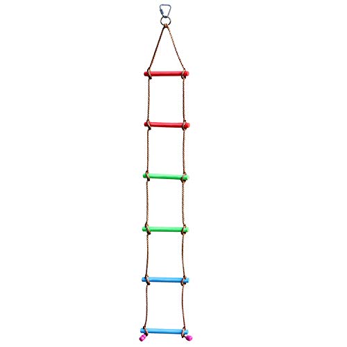 Rainbow Craft 6.6FT Ninja Rope Ladder, PP Material, Kids Obstacle Course | 220lbs Capacity, Ages 3-12, Portable with Hooks, Fits Swing Sets & Slacklines, Backyard Ninja Warrior Training
