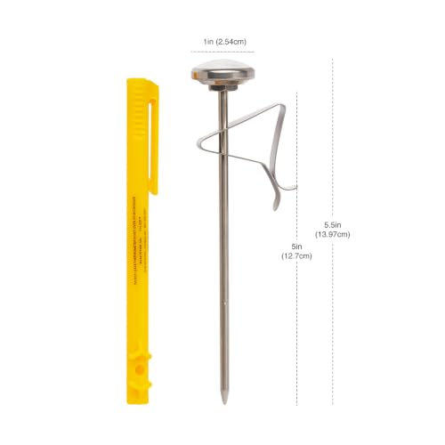 CDN ProAccurate® Instant Read Beverage Frothing Thermometer with Clip for Precise Temperature Measurement, 5" Stainless Steel Stem, Yellow Case (IRB220-F) - size: 5 inch Stem- 1.5 inch Magnified Dial