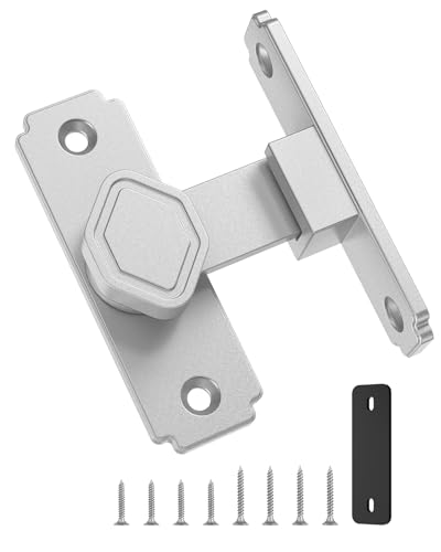 Pocket Door Lock, 90 Degree Latch, Barn Door Hardware Silver 1PC | Solid Aluminum Alloy, 3MM Spacer, 360° Rotation, Sliding Screen Door Lock, Cabinet, Bathroom, Garden Gate, Shed, Bedroom - color: Silver-1 Pc