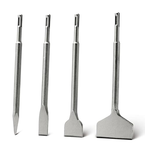 4PCS SDS Plus Chisel Set, Tile and Mortar Removal Tool | 40CR Steel, SDS Plus Rotary Hammer Drill Attachments, for Demolition, Chipping, Scaling Removing Cement, Home Improvement
