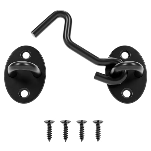 3" Hook and Eye Gate Latch, Sturdy Thickened Barn Door Lock Door Latch Hardware for Gates, Windows, Fences, Cabinets, and Sheds, Black, 1 Pack - size: 3 Inch