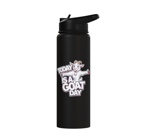 Childrens Today is a Goat Day Design | Kids Goat Stainless Steel Insulated Water Bottle - color: Black
