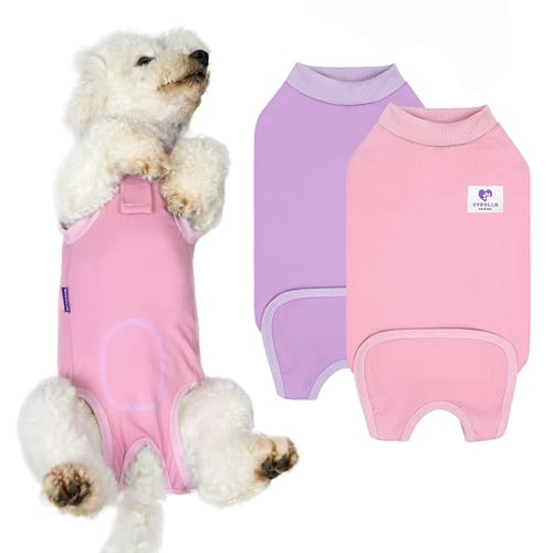 cyeollo 2pack Dog Surgery Recovery Suit Surgical Onesie for Female Dogs | After Spay & Neuter Body Suit, Prevents Licking, Cone Alternative, Protects Surgical Wounds, Easy Potty Access, 4-Way Stretch - color: 8# Pink & Purple (2Pack), size: X-Small (Back: