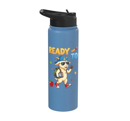 Ready To Learn Goat Student Back To School Kids Boy Girl Stainless Steel Insulated Water Bottle - color: Light Blue