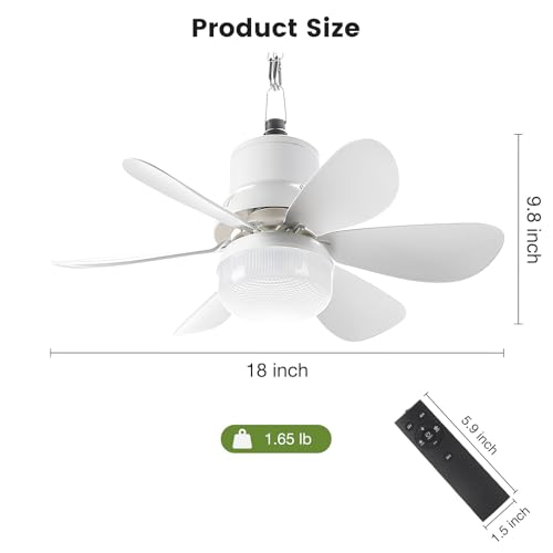 18" Portable Canopy Tent Fan Light with Remote for Outdoor Gazebo | Wireless Battery Operated, 40 dB Quiet Operation for Patio Camping RV - size: 18" Ceiling Fan