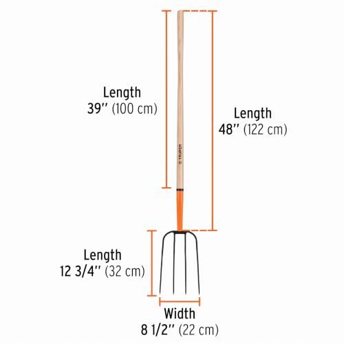 Truper 4-Tine Forged Steel Pitchfork 8 1/2" (Model 11003 / BPJ-4) | 48-Inch Premium Wood Handle, Heavy-Duty Straw and Manure Fork for Ranch, Farm, Stables, and Hay Management