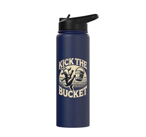 Kick the Bucket Funny Vintage Goat Pun Stainless Steel Insulated Water Bottle - color: Navy Blue