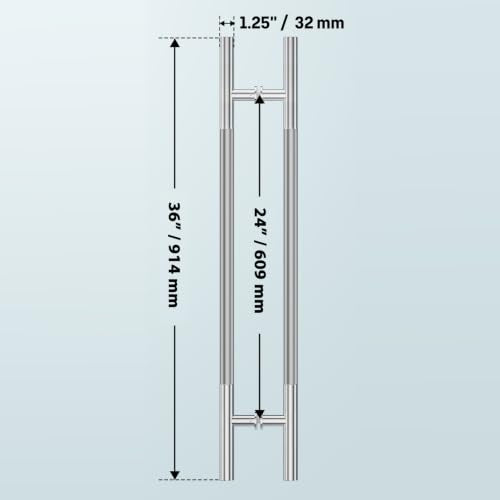 Ranbo 36" Knurled Door Pull Handle, 24"(610mm) CTC, Polished Chrome | Heavy Duty 1.5mm 304 Stainless Steel, Back to Back Pull Handles for Interior/Front /Barn/Commercial/Entrances, Enhanced Grip - size: 36 Inch