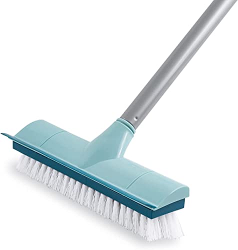 BOOMJOY Floor Scrub Brush with Long Handle, 2 in 1 Scrape and Brush, Stiff Bristles for Cleaning Bathroom, Patio, Garage, Kitchen, Deck, Tile, Blue - color: Blue