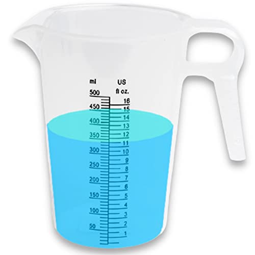 ACCUPOUR 16oz (2 Cup) Measuring Pitcher, Plastic, Multipurpose - Great for Oil, Chemicals, Pool and Lawn - Ounce (oz) and Milliliter (mL) Increments (500 mL) - size: 16oz
