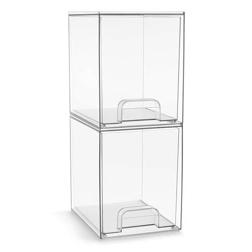 Sorbus Clear Stackable Storage Drawers (2 Pack, 7.6'' Tall) | Acrylic containers with pull-out bins keep cosmetics, brushes and daily items sorted on bathroom counters or in cabinets. - size: 2 Pack, 7.6’’ Tall
