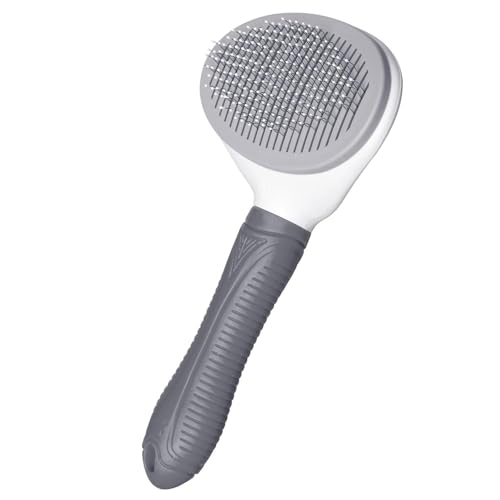 Aogeili Self-Clean Slicker Brush, Deshedding Comb for Dogs Cats Rabbits | One-Click Release Removes Loose Undercoat, Mats & Tangles, for Long & Short Hair Shedding Pets - color: Grey