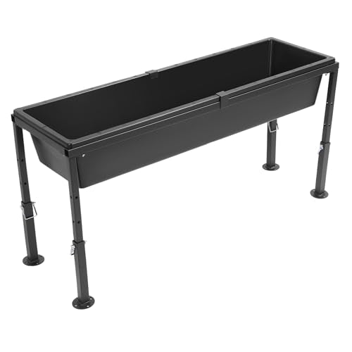 Livestock Feeder Water Trough 42" Long 11 Gallon with Adjustable | Stand for Feeding Farm Livestock Sheep Horses Chickens Pigs and Cattle Steel+Plastic Powder Coated