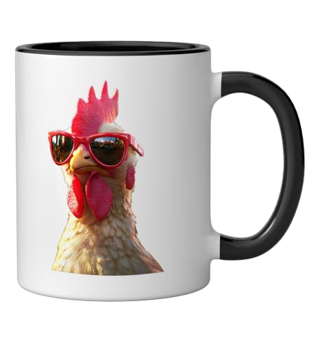 Chicken Hen Female Chick Farm Cluck Farmer Cute Chickens Ceramic Mug, Black/White, 11oz - color: Black/White, size: 11 Ounces