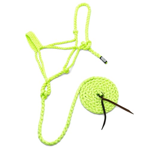 Jeffers Equine Braided Mule Tape Halter with 10' Detachable Lead Rope Set for Horses, 14 to 18 Hands - Stylish Design with Adjustable Poll Strap, Easy to Use Western Tack - Lime Green - color: Lime Green