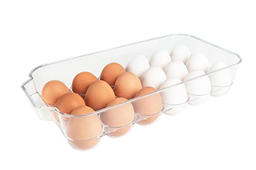 Kitchen Spaces Deluxe Egg Tray, Holds 18 Eggs, Refrigerator Storage Container with Lid, Stackable Fridge Organizer, Crush-Proof, BPA-Free, Clear - style: Deluxe Egg Tray