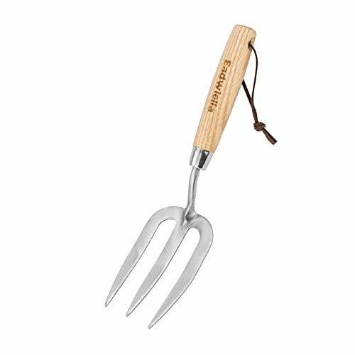 Garden Fork Hand Tool Small Weeding Fork 12 Inch with 3 Pointed Tines Wood Handle for Gardening Weeding Cultivating Digging Planting Transplanting Aerating Loosening Hard Soil Mixing Additives - size: Weeding Fork