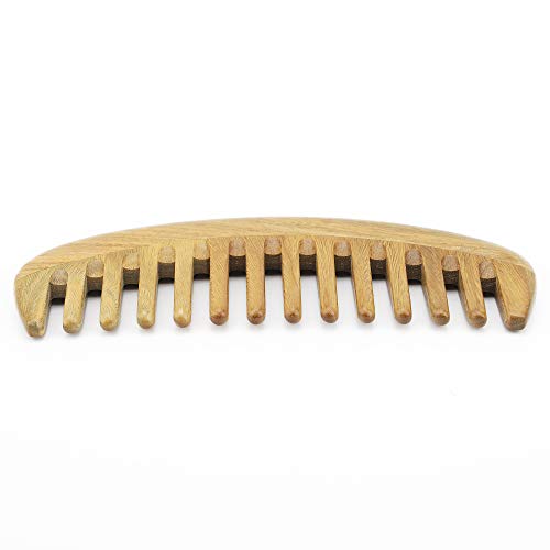 Onedor Handmade 100% Natural Green Sandalwood Hair Combs - Anti-Static Sandalwood Scent Natural Hair Detangler Wooden Comb (Oval Wide Tooth) | Handmade, Extra Wide Curved Shape, Rounded Teeth, Helps Reduce Static, Less Pulling, Wavy Thick Long Hair, Scalp