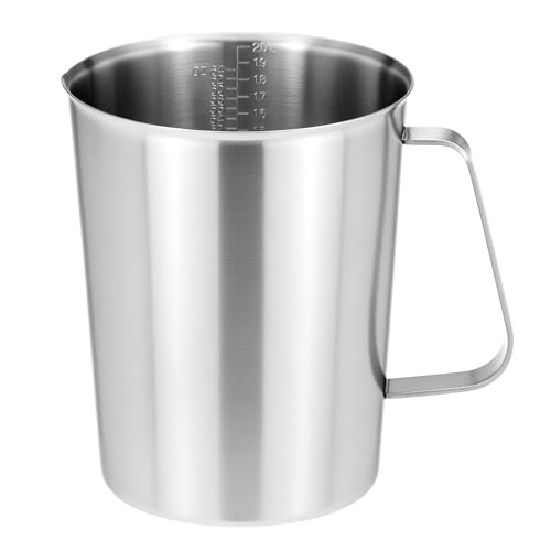 QWORK 304 Stainless Steel Measuring Cup 64 OZ with OZ/ML Graduations, 8 Cup Kitchen Mixing Pitcher, Precision Engraved Markings, Container for Baking and Frothing, 2 Liter