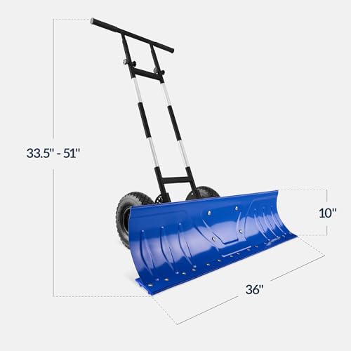Best Choice Products 36in Galvanized Blade Heavy-Duty 2-Wheel Snow Pusher Hand Plow for Snow Removal w/Wheels, Adjustable Handle, Blade Angle - Blue - color: Blue, size: 36in w/Wheels